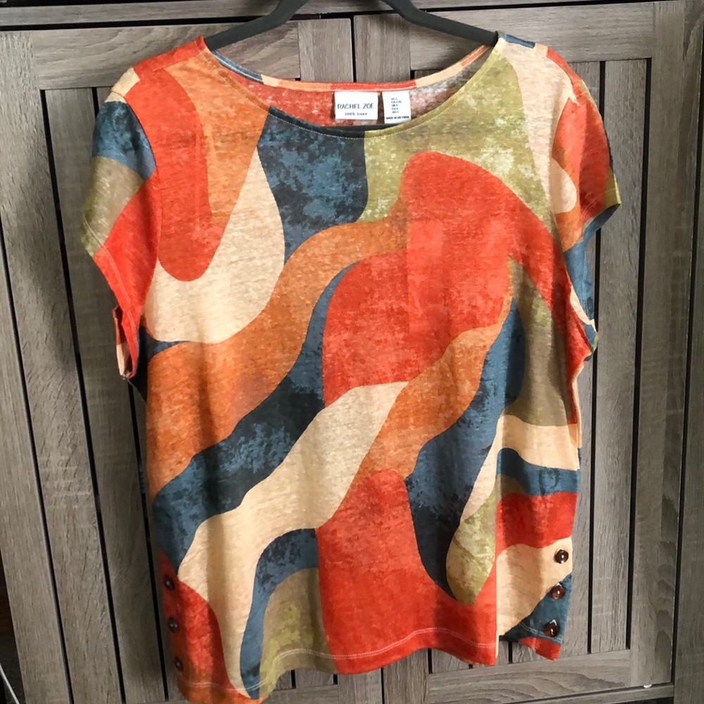 Rachel Zoe Linen Abstract Short Sleeve Top